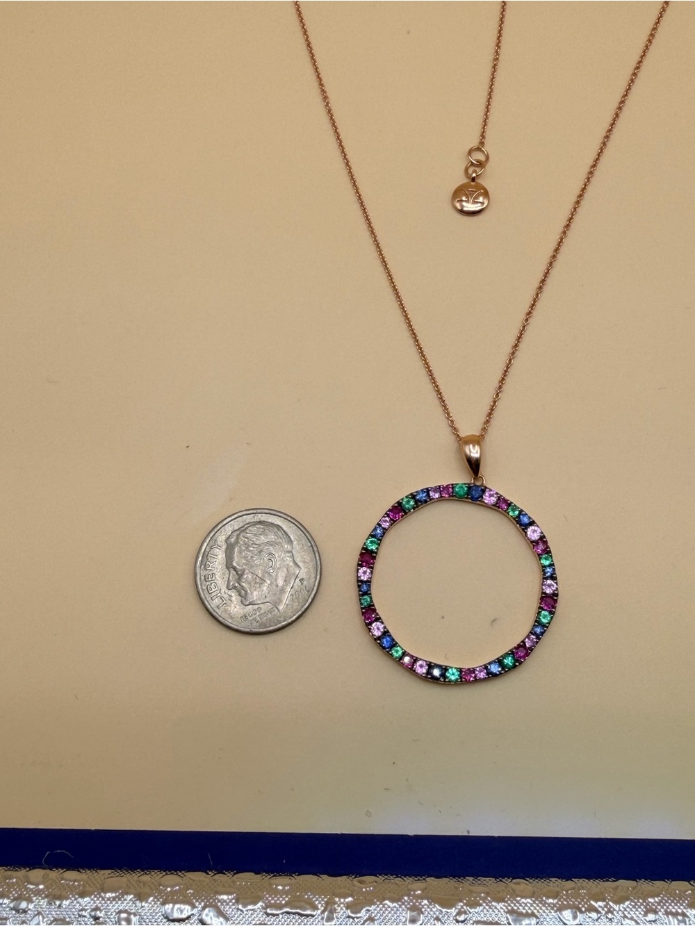 Rose Gold Circle Pendant Necklace with Multicolor Gemstones - Women Jewelry